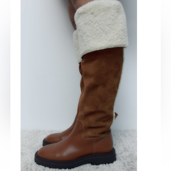 ZARA LEATHER BOOTS WITH FLEECE TRIM - Picture 4 of 6